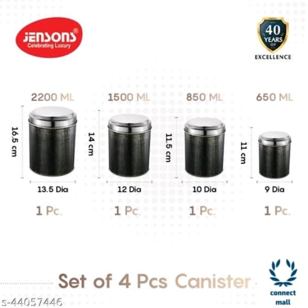 Graceful Jars & Containers - L XH X W: 13.5 X16.5 X13.5cm, Black, Stainless Steel, 4 Pieces of 1 Pack